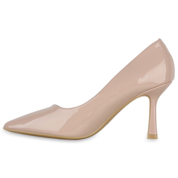 Stiefelparadies Damen Spitze Pumps in Nude Lack Lagerräumung