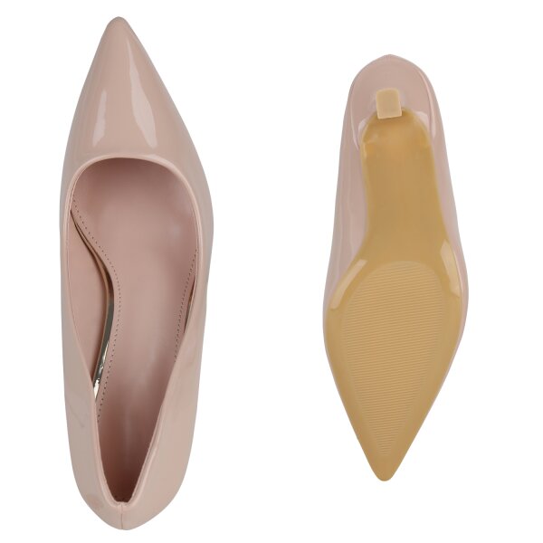 Stiefelparadies Damen Spitze Pumps in Nude Lack Lagerräumung