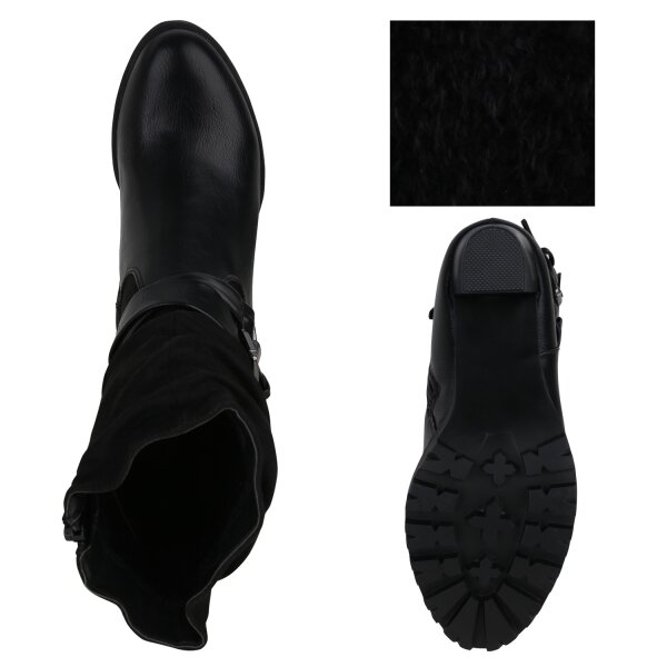 Stiefelparadies Damen Biker Boots in Schwarz Neuheiten