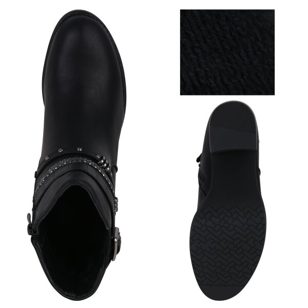 Stiefelparadies Damen Biker Boots in Schwarz Kroko Saisonale Angebote