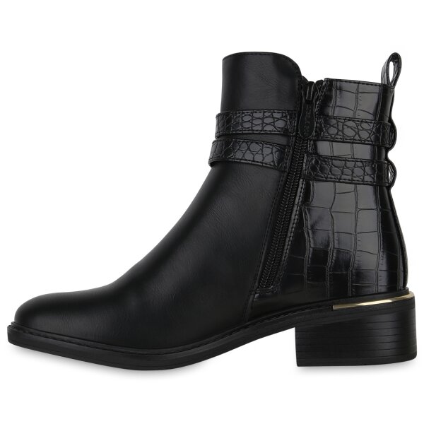 Stiefelparadies Damen Biker Boots in Schwarz Kroko Kauf eins, bekomm eins gratis