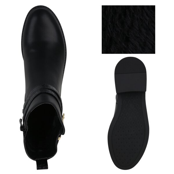 Stiefelparadies Damen Biker Boots in Schwarz Kroko Kauf eins, bekomm eins gratis
