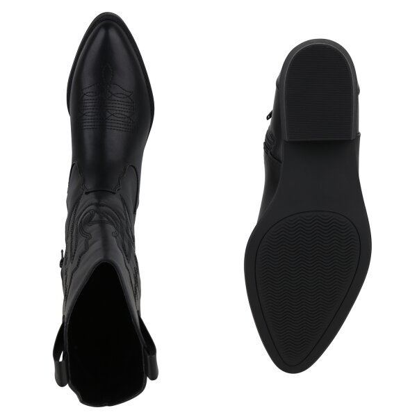 Stiefelparadies Damen Cowboystiefel in Schwarz Sonderangebote