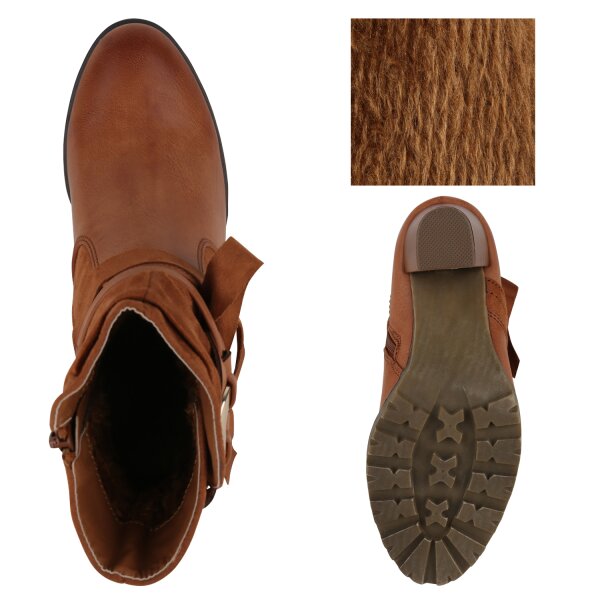 Stiefelparadies Damen Klassische Stiefeletten in Hellbraun Tiefpreis