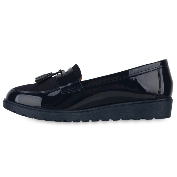 Stiefelparadies Damen Loafers in Dunkelblau Lack Begrenzte Freigabe
