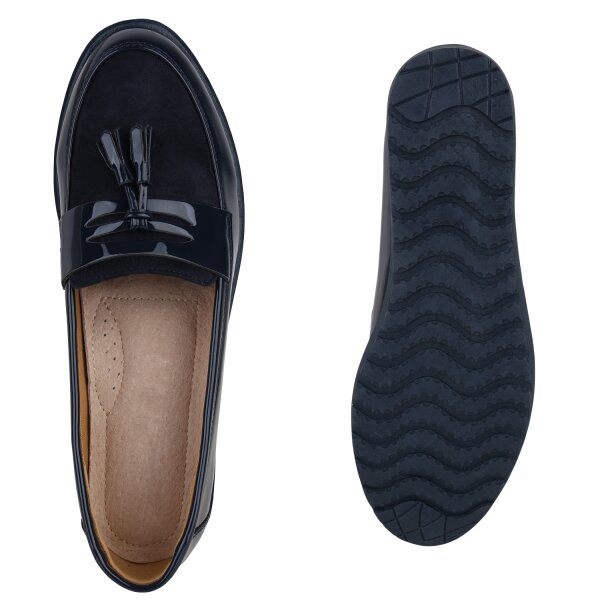 Stiefelparadies Damen Loafers in Dunkelblau Lack Begrenzte Freigabe