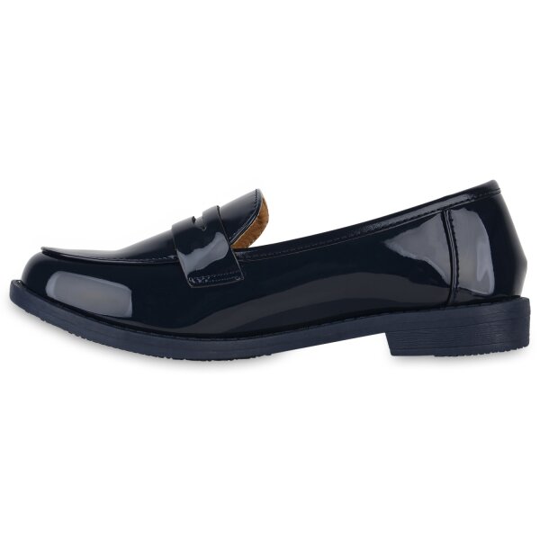 Stiefelparadies Damen Loafers in Dunkelblau Lack Letzte 3 Tage