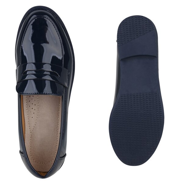 Stiefelparadies Damen Loafers in Dunkelblau Lack Letzte 3 Tage