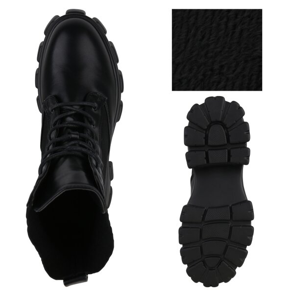 Stiefelparadies Damen Plateau Boots in Schwarz Neueste Stile
