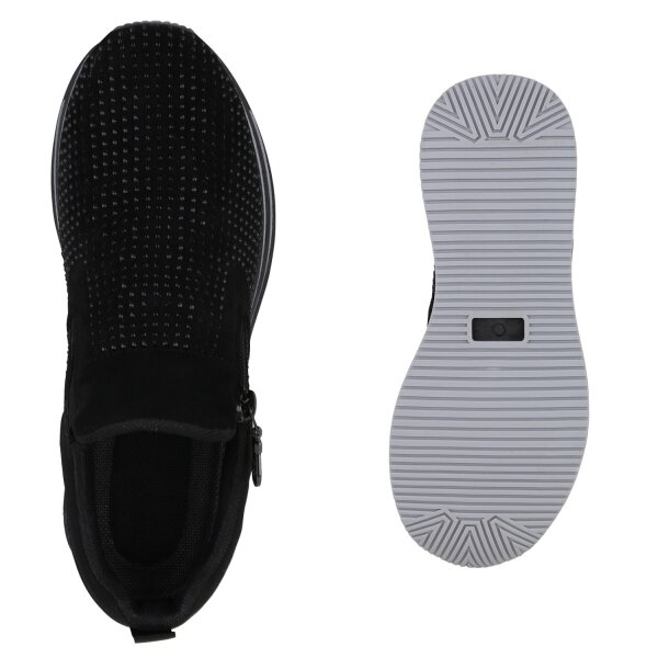 Stiefelparadies Damen Plateau Sneaker in Schwarz Letzte 2 Tage