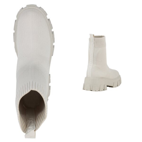Stiefelparadies Damen Schlupfstiefeletten in Beige Letzter Tag