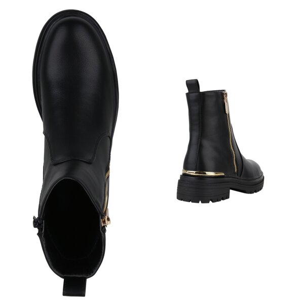 Stiefelparadies Damen Klassische Stiefeletten in Schwarz PU Clearance-Verkauf