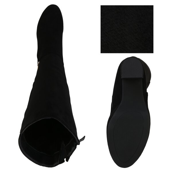 Stiefelparadies Damen Klassische Stiefel in Schwarz Velours Fabrikladen