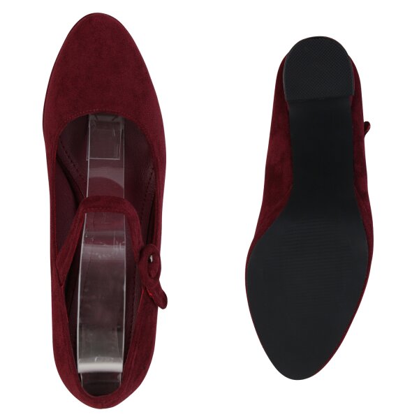 Stiefelparadies Damen Mary Janes in Burgund Velours Speichern exportieren