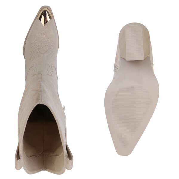 Stiefelparadies Damen Cowboystiefel in Beige Velours Online
