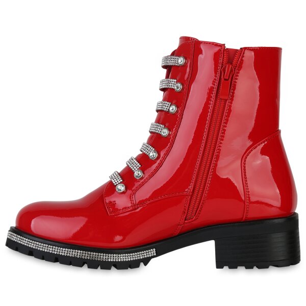 Stiefelparadies Damen Klassische Stiefeletten in Rot Lack Outlet