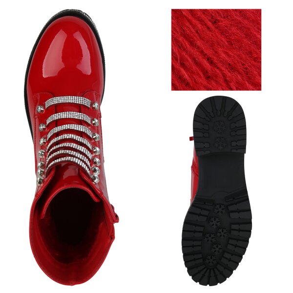 Stiefelparadies Damen Klassische Stiefeletten in Rot Lack Outlet