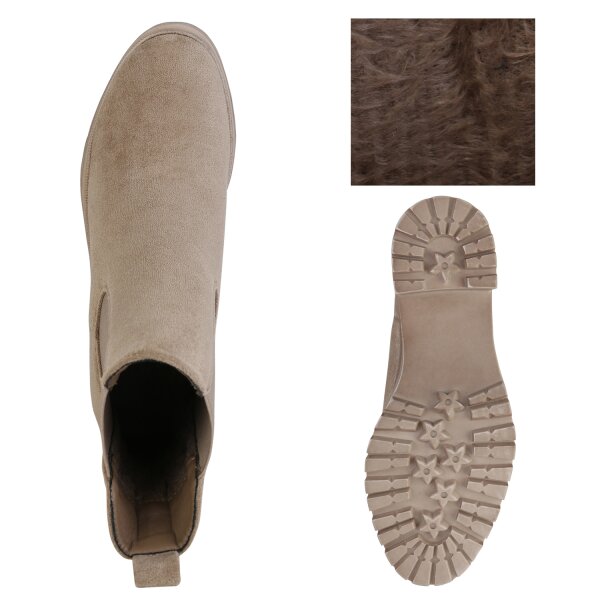Stiefelparadies Damen Chelsea Boots in Khaki Velours Günstiger Verkauf