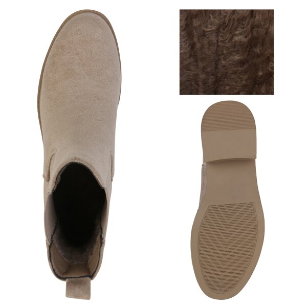 Stiefelparadies Damen Chelsea Boots in Khaki Velours Fabrikverkauf
