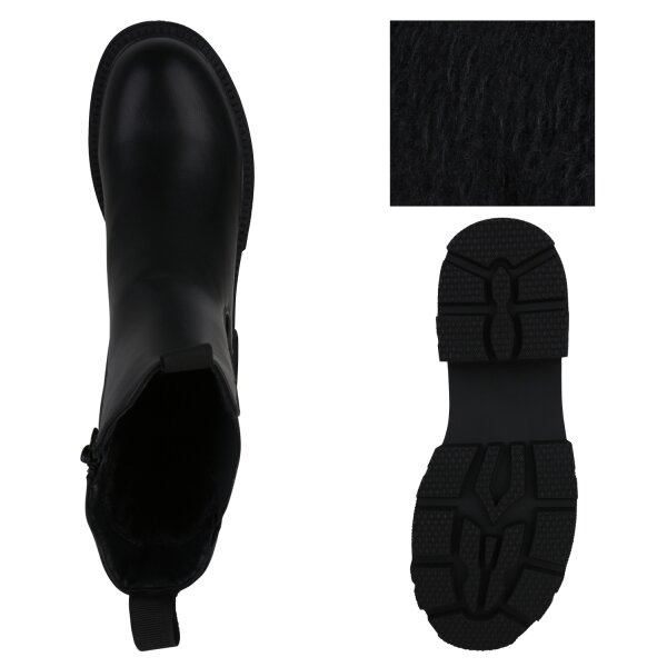 Stiefelparadies Damen Plateau Boots in Schwarz Blitzverkäufe