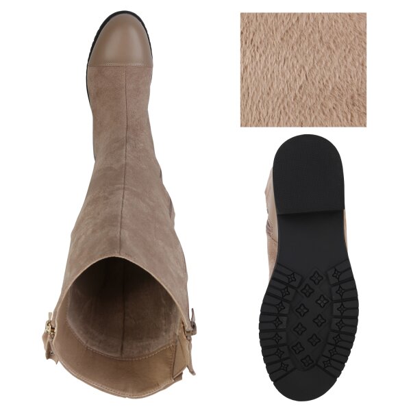 Stiefelparadies Damen Klassische Stiefel in Khaki Limitierter Zeitrabatt