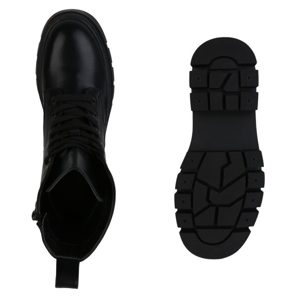 Stiefelparadies Damen Plateau Boots in Schwarz Fabrikpreis