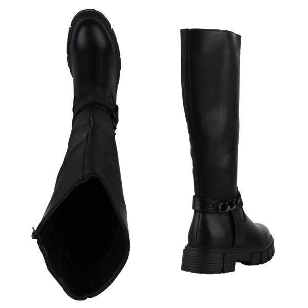 Stiefelparadies Damen Bikerstiefel in Schwarz Großer Ausverkauf