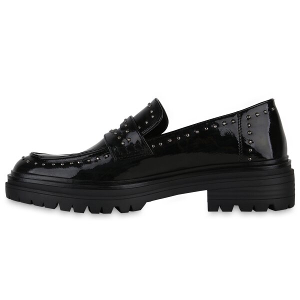 Stiefelparadies Damen Klassische Slippers in Schwarz Lack Online Shopping