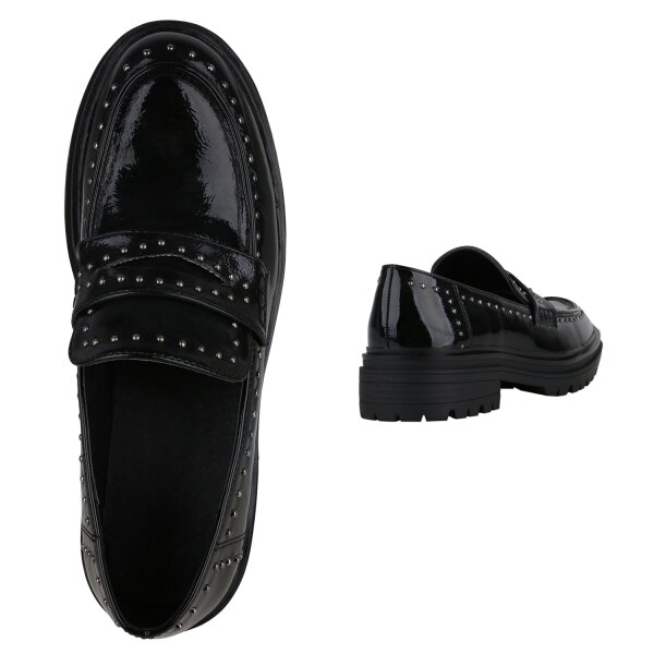 Stiefelparadies Damen Klassische Slippers in Schwarz Lack Online Shopping