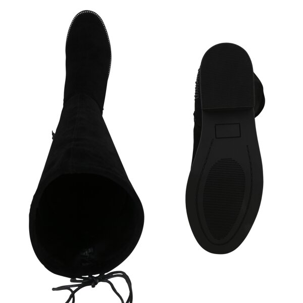 Stiefelparadies Damen Klassische Stiefel in Schwarz Velours Preisnachlass