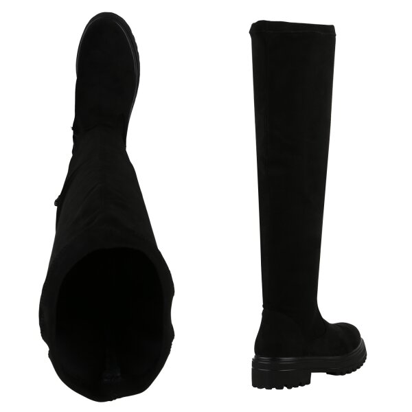 Stiefelparadies Damen Overknees in Schwarz Velours Weihnachtsangebot
