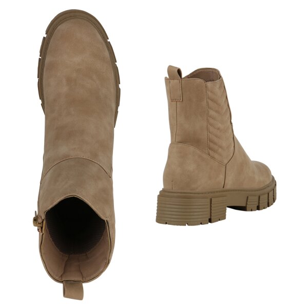 Stiefelparadies Damen Plateau Boots in Tan Osterangebot