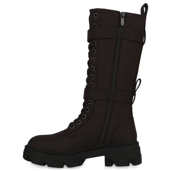 Stiefelparadies Damen Schnürstiefel in Dunkelbraun Muttertagsangebot