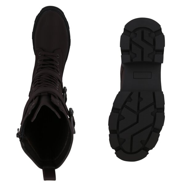 Stiefelparadies Damen Schnürstiefel in Dunkelbraun Muttertagsangebot