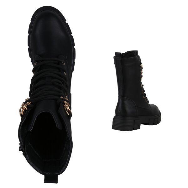 Stiefelparadies Damen Schnürstiefel in Schwarz Vatertagsangebot