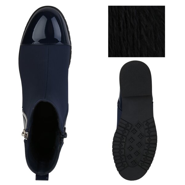 Stiefelparadies Damen Klassische Stiefeletten in Dunkelblau Lack Lagerräumung