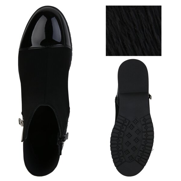 Stiefelparadies Damen Klassische Stiefeletten in Schwarz Kroko Lack Heißer Verkauf