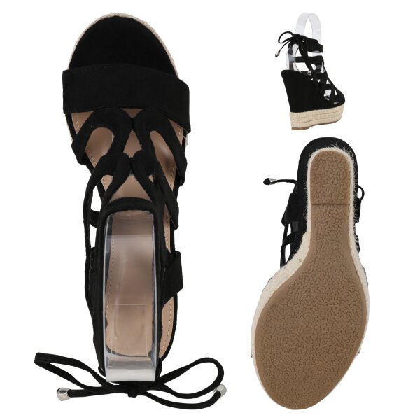 Stiefelparadies Damen Plateau Sandaletten in Schwarz Super Sparpreis