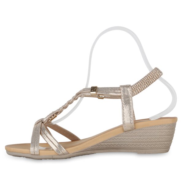 Stiefelparadies Damen Keilsandaletten in Gold Wochenangebot