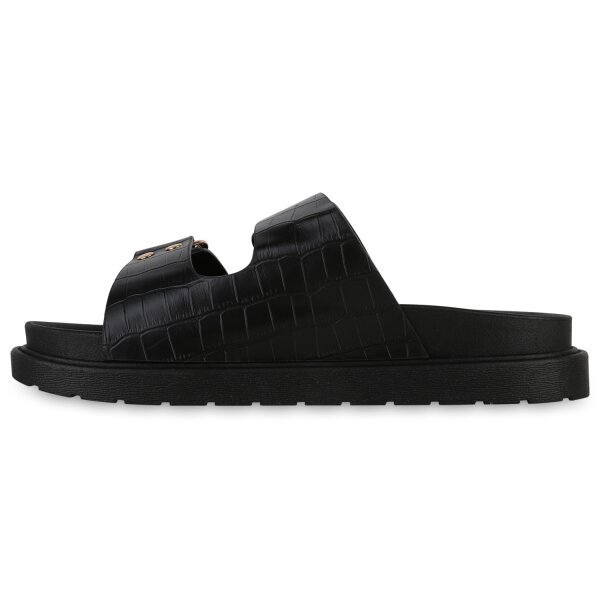 Stiefelparadies Damen Pantoletten in Schwarz Kroko Bis zu 50% Rabatt