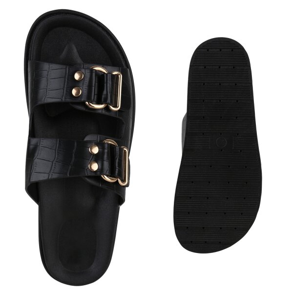 Stiefelparadies Damen Pantoletten in Schwarz Kroko Bis zu 50% Rabatt