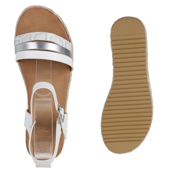 Stiefelparadies Damen Plateau Sandaletten in Weiss Silber Metallic Snake Bis zu 65% Rabatt