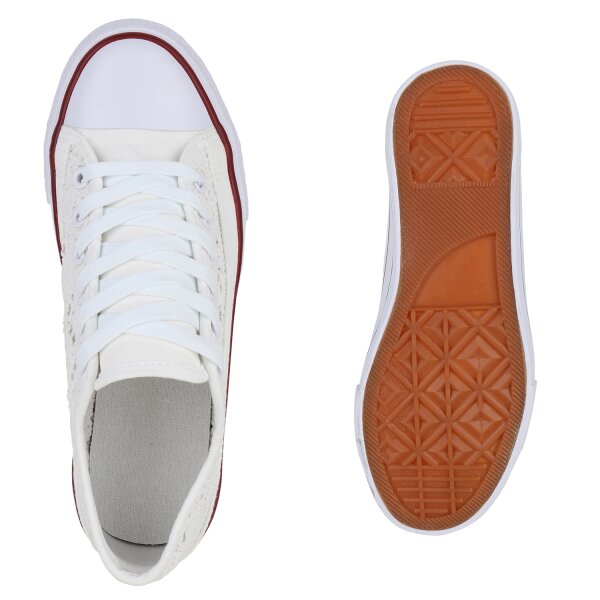 Stiefelparadies Damen Sneaker low in Weiss Kostenloser Versand international