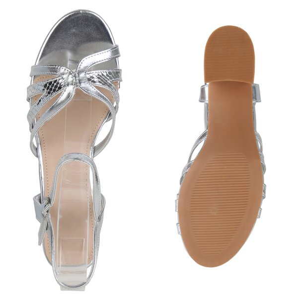 Stiefelparadies Damen Klassische Sandaletten in Silber Snake Rabatte dieses Monats