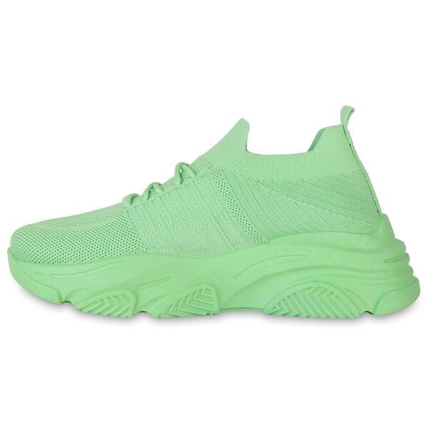Stiefelparadies Damen Plateau Sneaker in Hellgrün Outlet