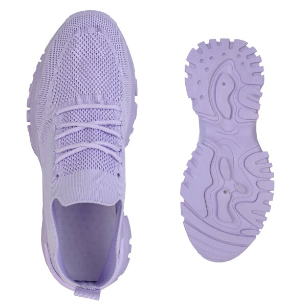 Stiefelparadies Damen Plateau Sneaker in Helllila Auslauf