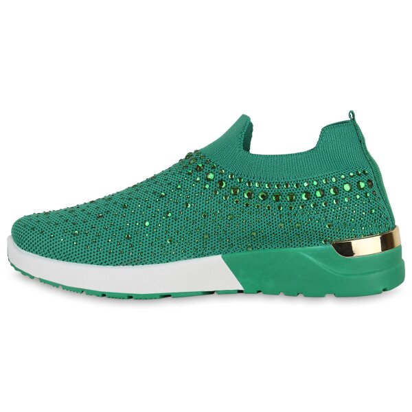 Stiefelparadies Damen Slip Ons in Grün Fabrik Onlineshop