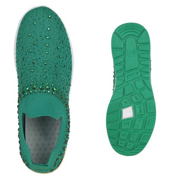Stiefelparadies Damen Slip Ons in Grün Fabrik Onlineshop