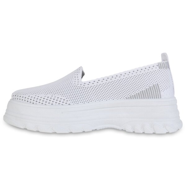 Stiefelparadies Damen Slip Ons in Weiss Versandkostenfrei