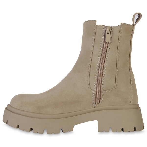 Stiefelparadies Damen Plateau Boots in Khaki Osterangebot